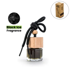 Hanging Car Diffuser Bottle, Bamboo Lid, Black Ice Fragrance
