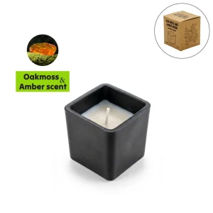 Scented Candle in Square Glass Bottle with Bamboo Lid, Oakmoss & Amber Scent