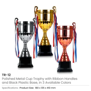 Metal Cup Trophies & Removable Ribbon Attached on Both Handles - Image 5
