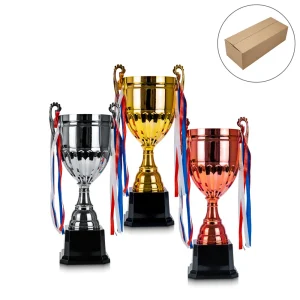 Metal Cup Trophies & Removable Ribbon Attached on Both Handles