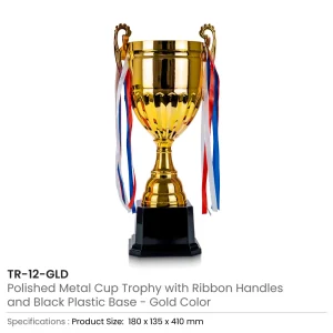 Metal Cup Trophies & Removable Ribbon Attached on Both Handles - Image 8