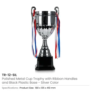 Metal Cup Trophies & Removable Ribbon Attached on Both Handles - Image 9