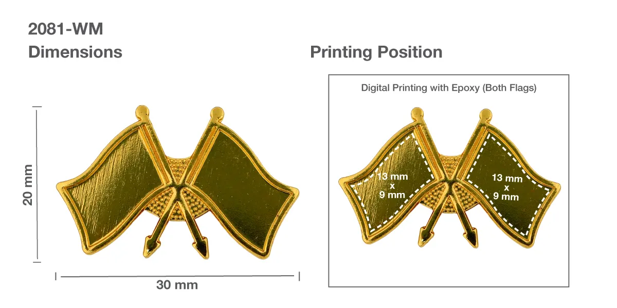 Twin Flag Metal Badges 2081 WM Printing Details