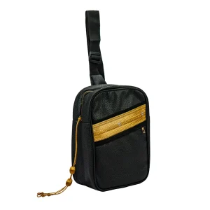 Crossbody Bag in PU Leather with Arabic Traditional Gold Bisht Design - Image 1